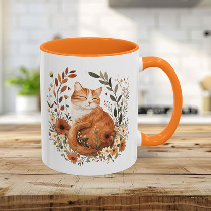 Autumn Tabby Cat & Wildflowers Mug (11/15oz)