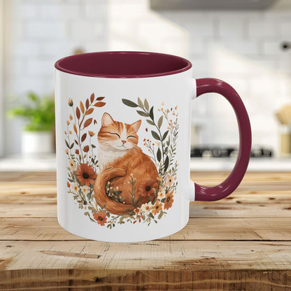 Autumn Tabby Cat & Wildflowers Mug (11/15oz)