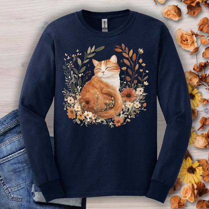 Autumn Tabby Cat with Wildflowers Long Sleeve Tee