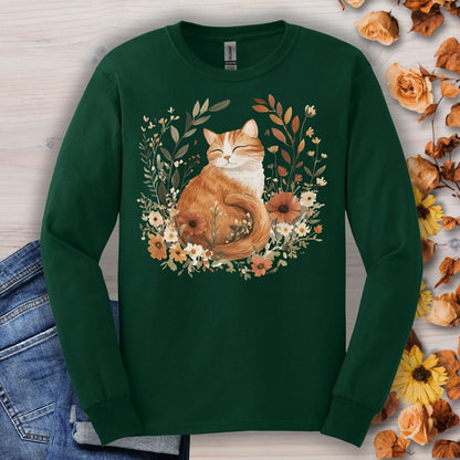 Autumn Tabby Cat with Wildflowers Long Sleeve Tee