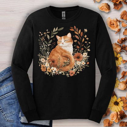 Autumn Tabby Cat with Wildflowers Long Sleeve Tee