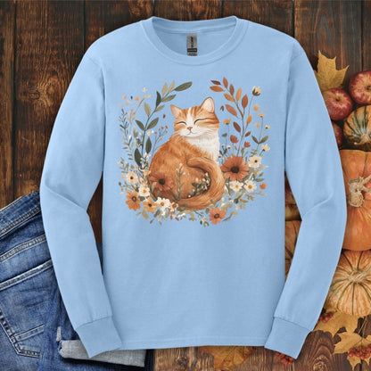 Autumn Tabby Cat with Wildflowers Long Sleeve Tee