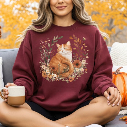 Autumn Tabby Cat with Wildflowers Sweatshirt