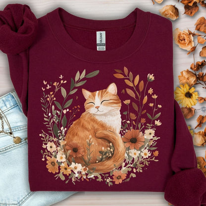 Autumn Tabby Cat with Wildflowers Sweatshirt