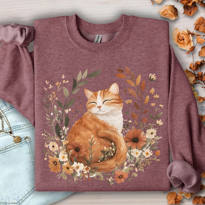 Autumn Tabby Cat with Wildflowers Sweatshirt