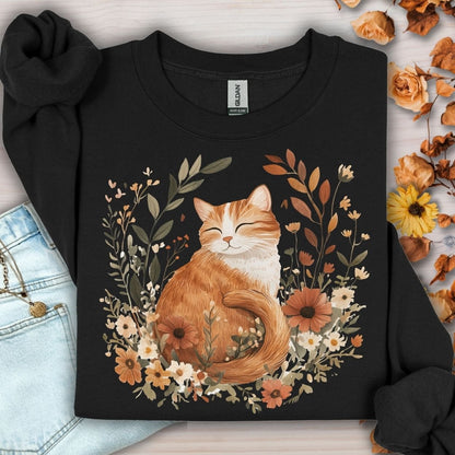 Autumn Tabby Cat with Wildflowers Sweatshirt