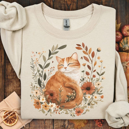 Autumn Tabby Cat with Wildflowers Sweatshirt