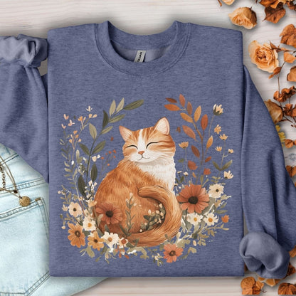 Autumn Tabby Cat with Wildflowers Sweatshirt