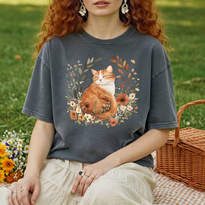 Autumn Tabby Cat with Wildflowers T-Shirt