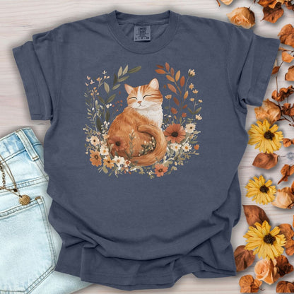 Autumn Tabby Cat with Wildflowers T-Shirt