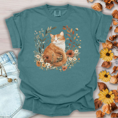 Autumn Tabby Cat with Wildflowers T-Shirt