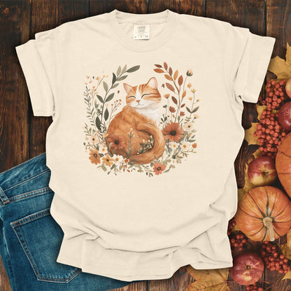 Autumn Tabby Cat with Wildflowers T-Shirt