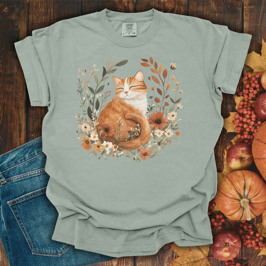 Autumn Tabby Cat with Wildflowers T-Shirt