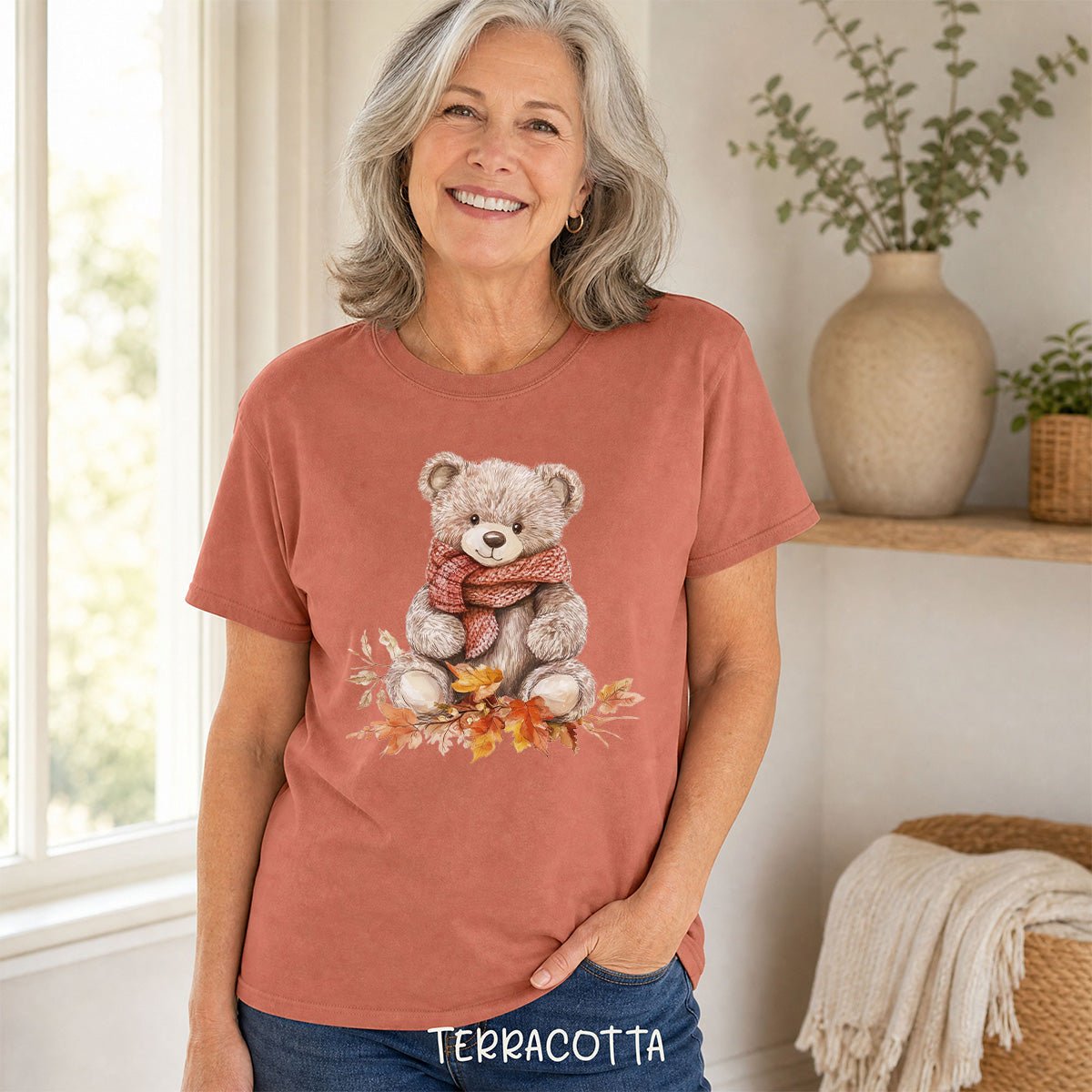 Autumn Teddy Bear with Knit Scarf T-Shirt