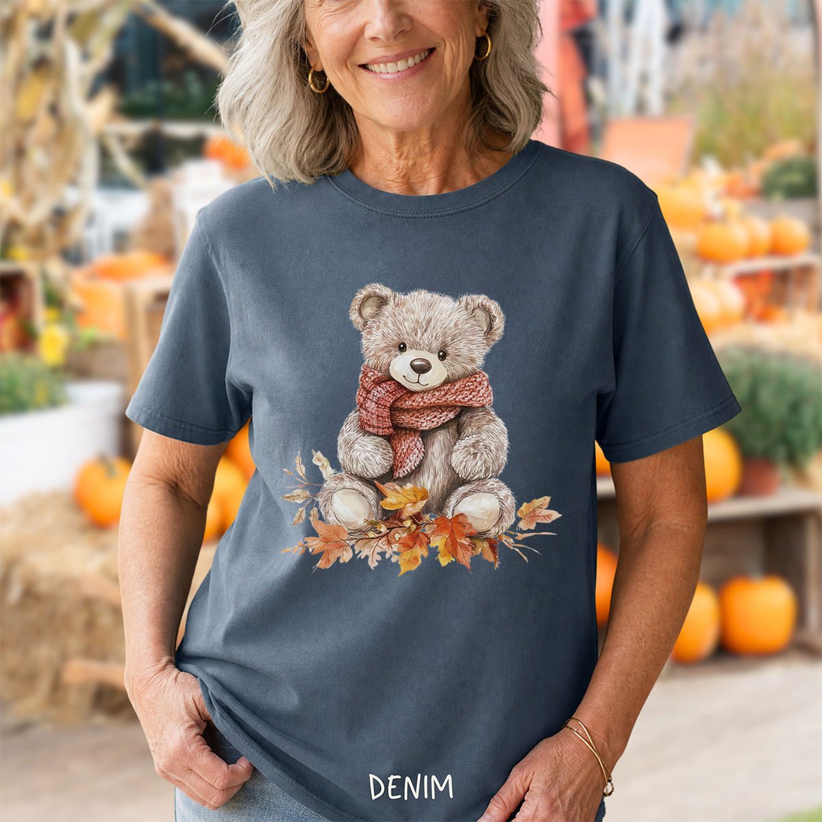 Autumn Teddy Bear with Knit Scarf T-Shirt