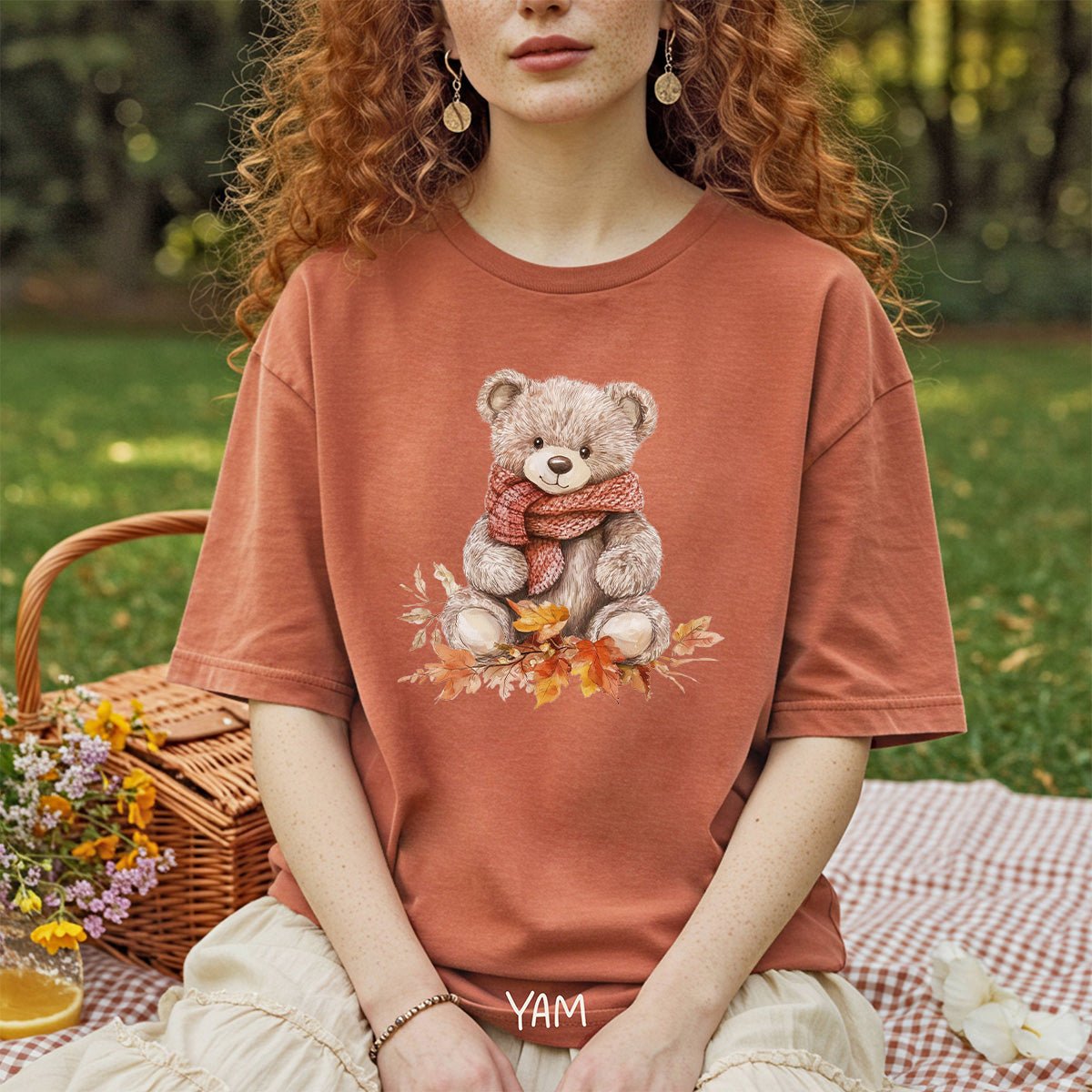 Autumn Teddy Bear with Knit Scarf T-Shirt