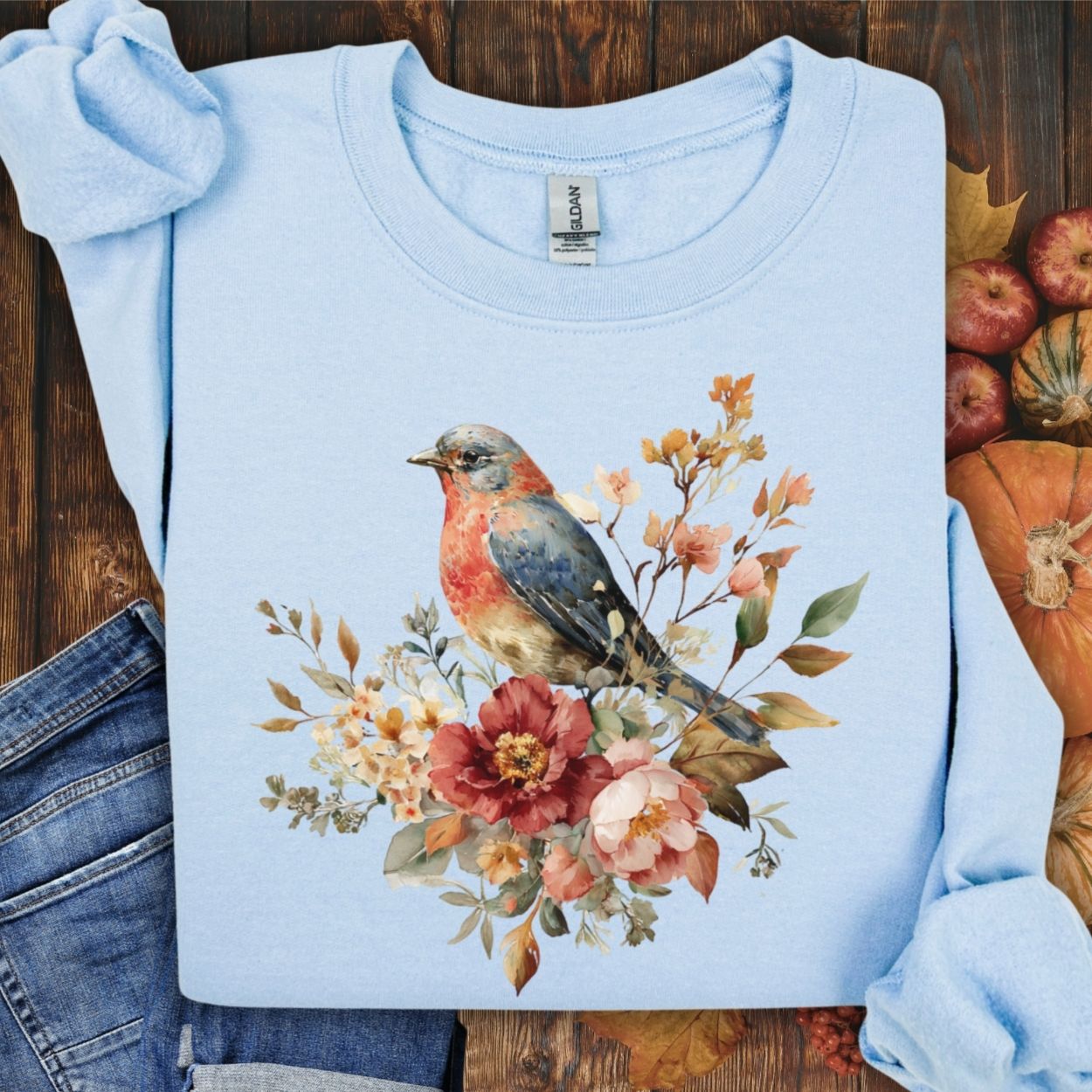 Autumn Vintage Bluebird & Peony Sweatshirt
