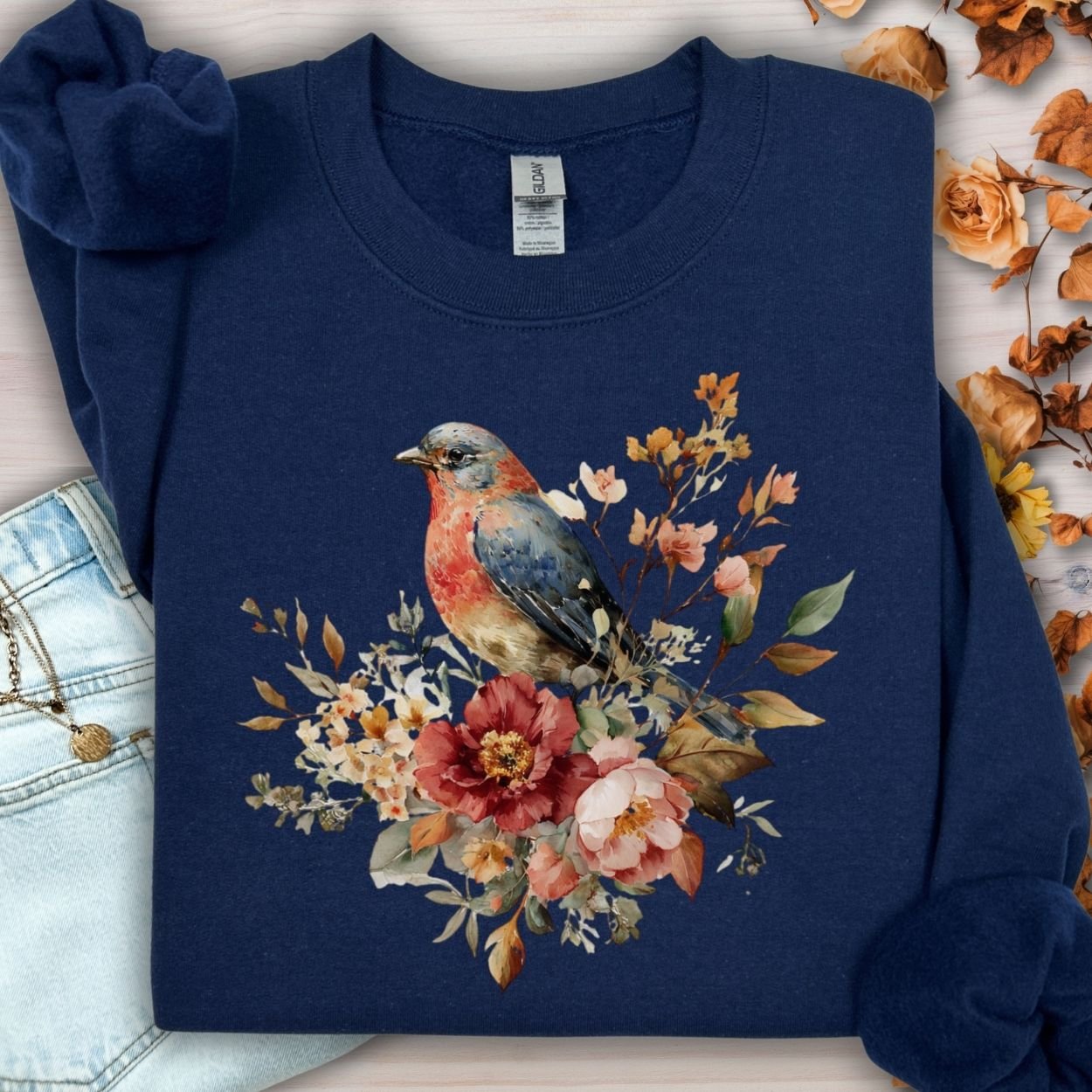 Autumn Vintage Bluebird & Peony Sweatshirt