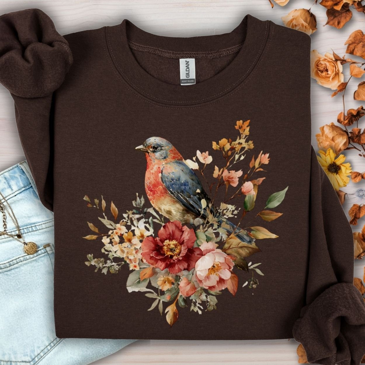 Autumn Vintage Bluebird & Peony Sweatshirt
