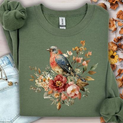 Autumn Vintage Bluebird & Peony Sweatshirt
