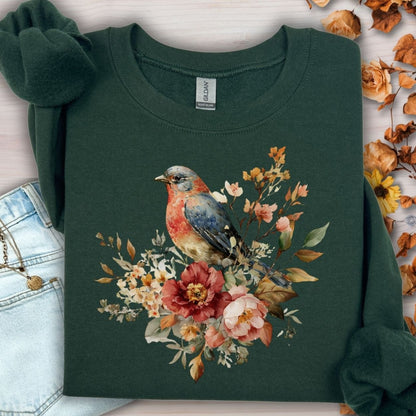 Autumn Vintage Bluebird & Peony Sweatshirt