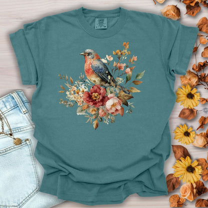 Autumn Vintage Bluebird & Peony T-Shirt