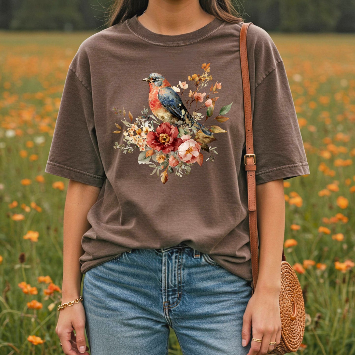 Autumn Vintage Bluebird & Peony T-Shirt
