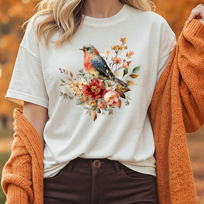 Autumn Vintage Bluebird & Peony T-Shirt