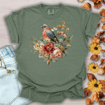 Autumn Vintage Bluebird & Peony T-Shirt