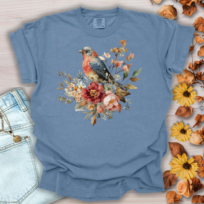 Autumn Vintage Bluebird & Peony T-Shirt