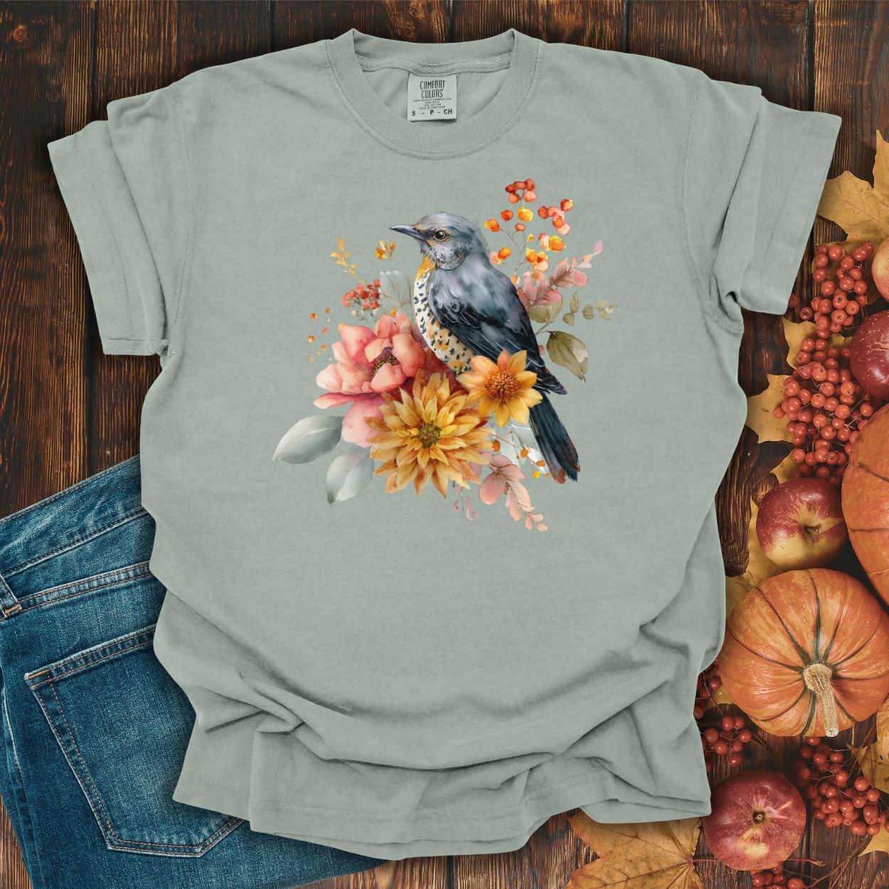 Autumn Vintage Meadow Bluebird T-Shirt