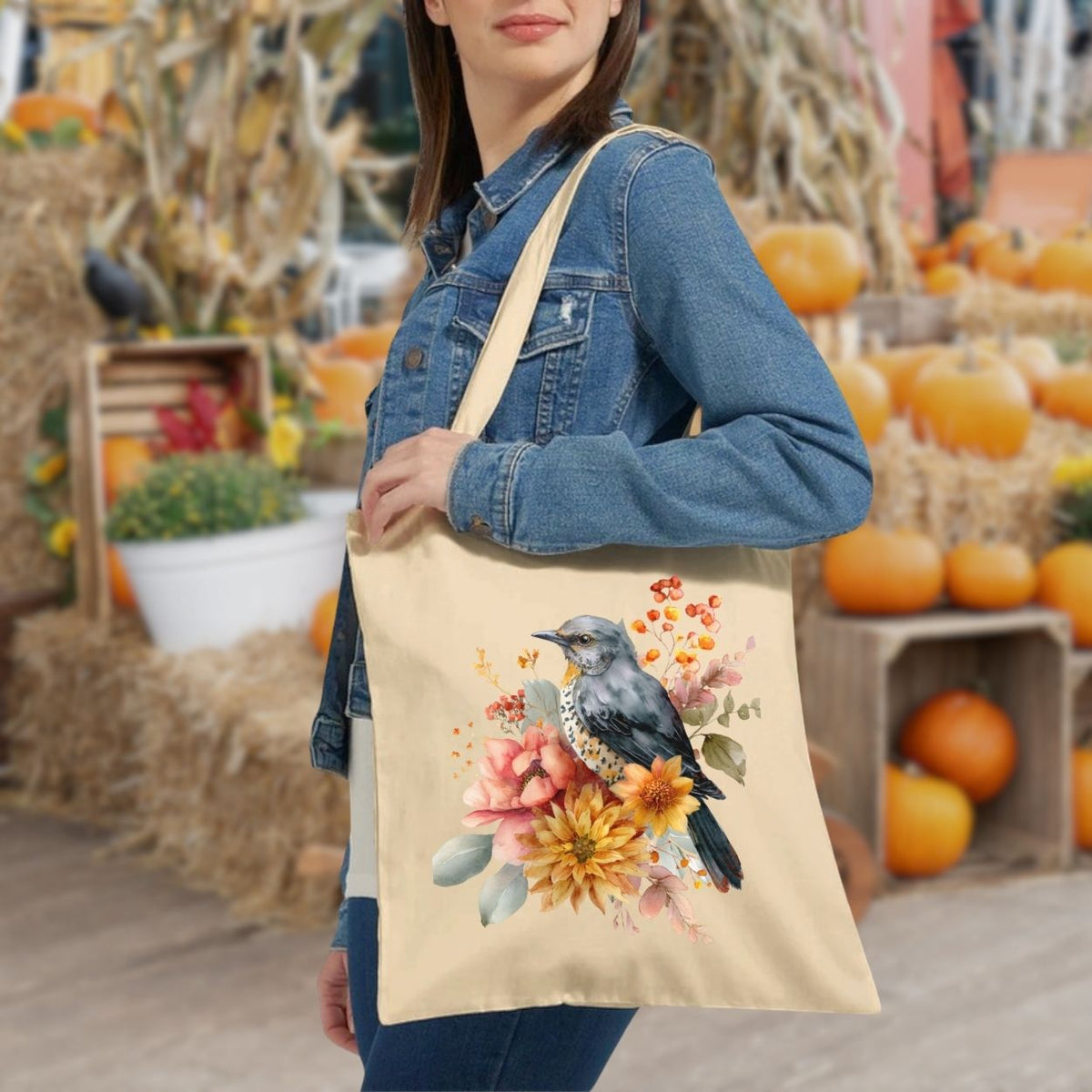 Autumn Vintage Meadow Bluebird Tote Bag