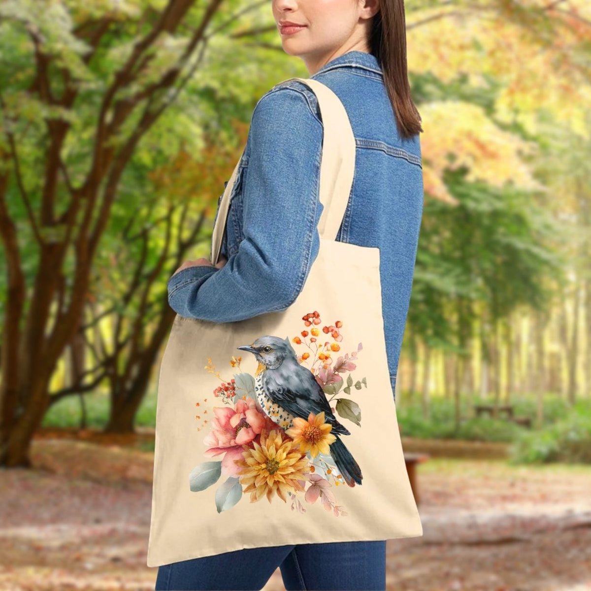 Autumn Vintage Meadow Bluebird Tote Bag