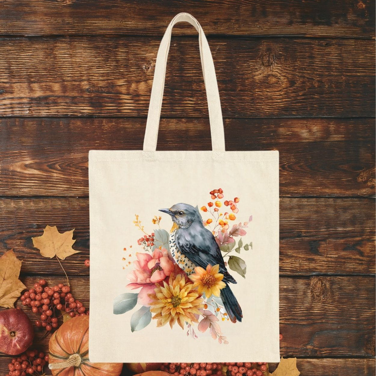 Autumn Vintage Meadow Bluebird Tote Bag