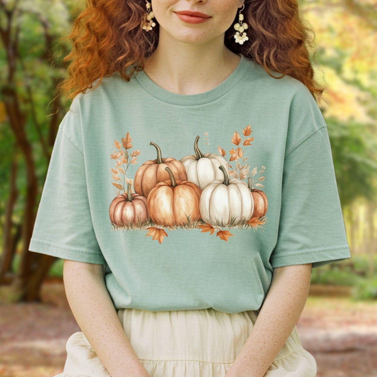Autumn Watercolor Pumpkin Artwork T-Shirt