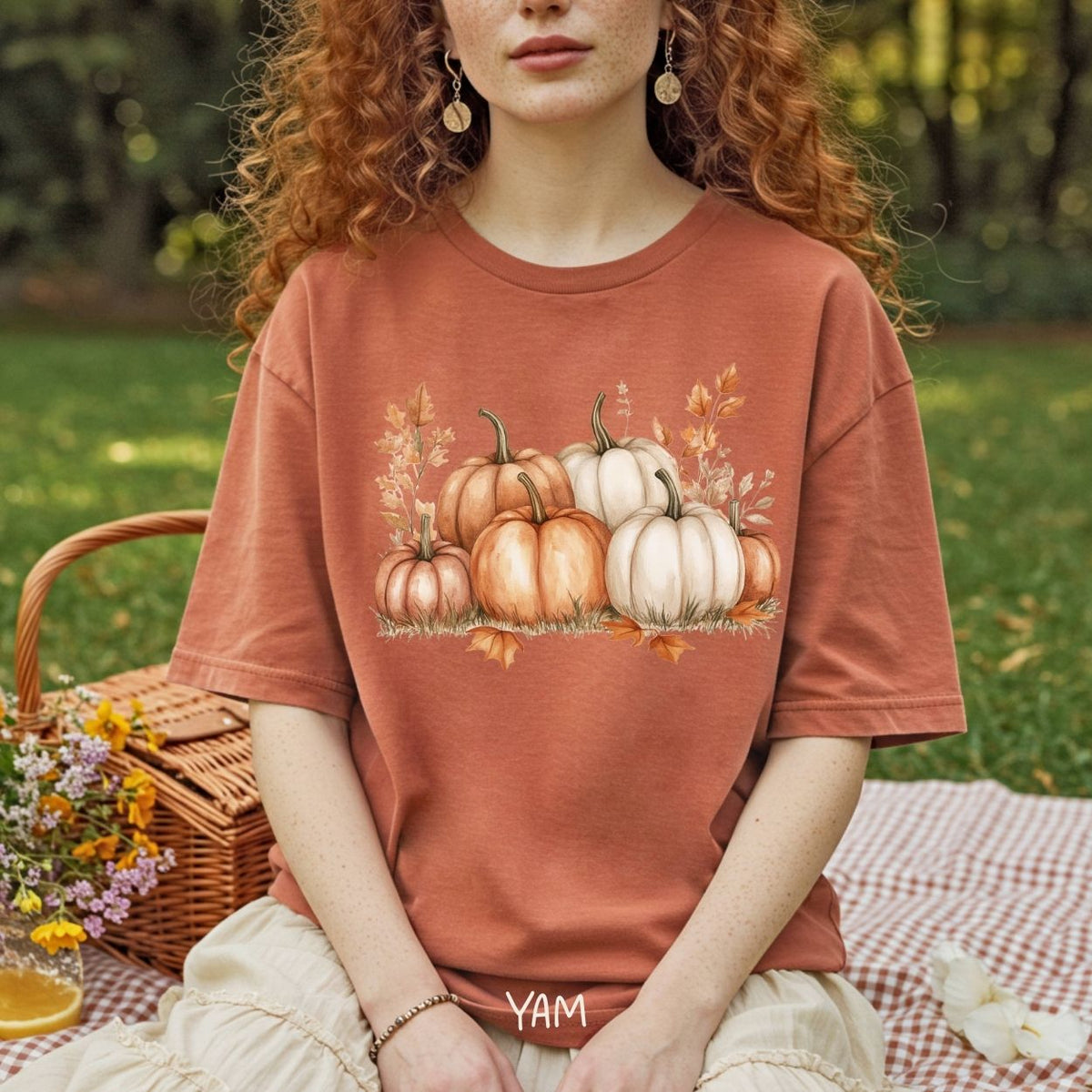 Autumn Watercolor Pumpkin Artwork T-Shirt