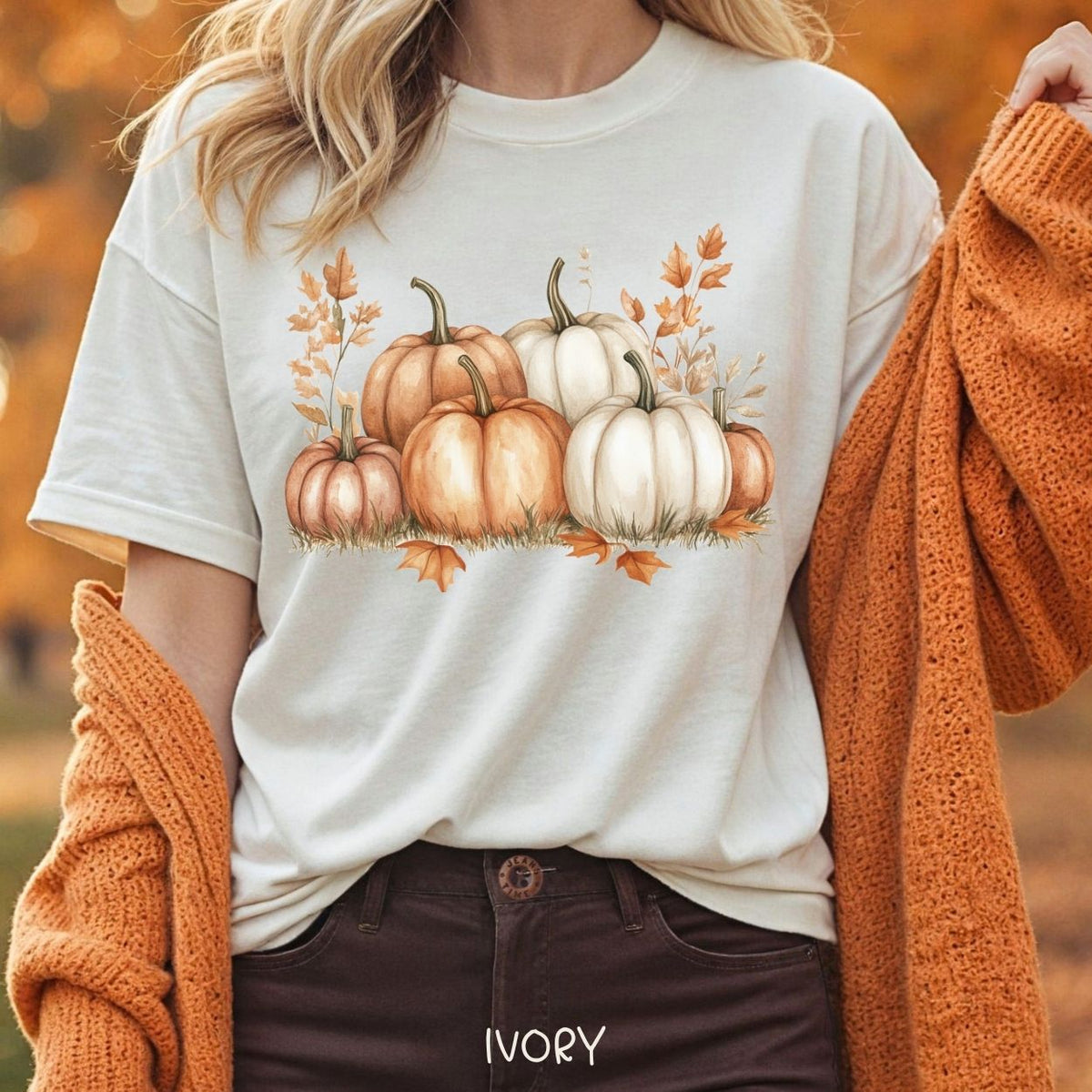 Autumn Watercolor Pumpkin Artwork T-Shirt