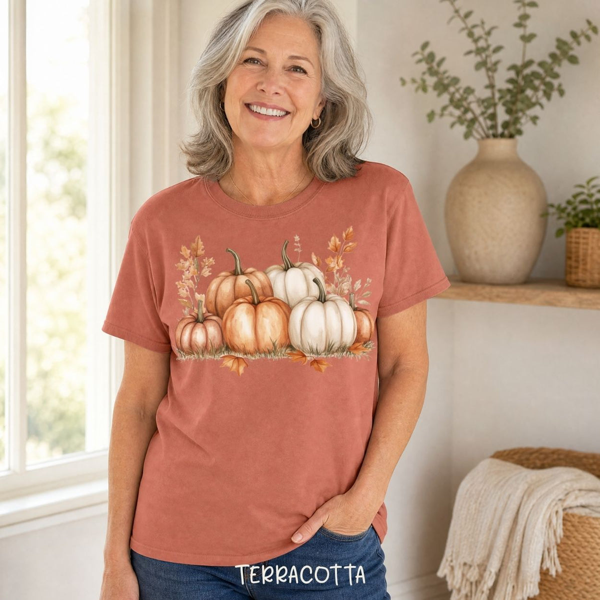 Autumn Watercolor Pumpkin Artwork T-Shirt