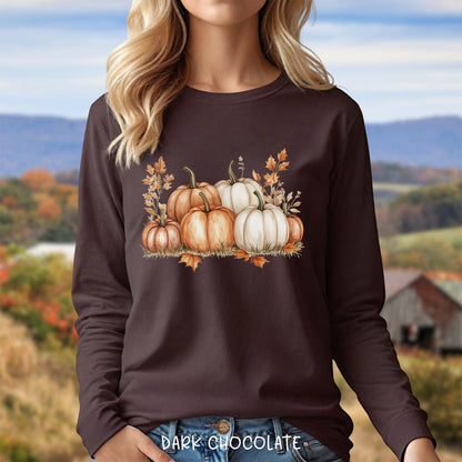 Autumn Watercolor Pumpkins Long Sleeve Tee