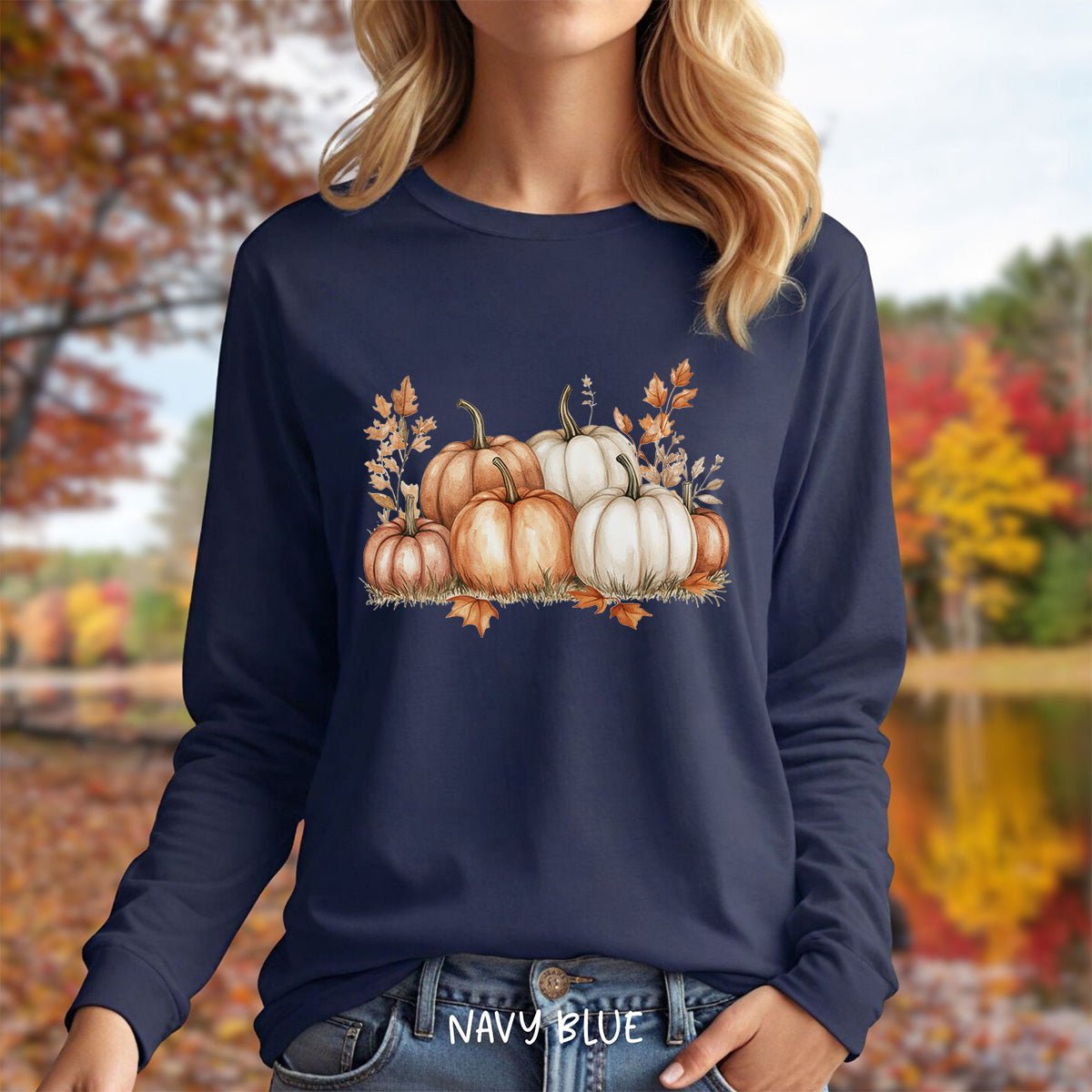 Autumn Watercolor Pumpkins Long Sleeve Tee