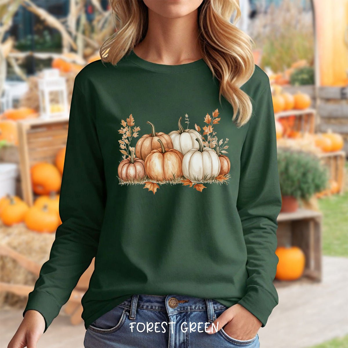 Autumn Watercolor Pumpkins Long Sleeve Tee