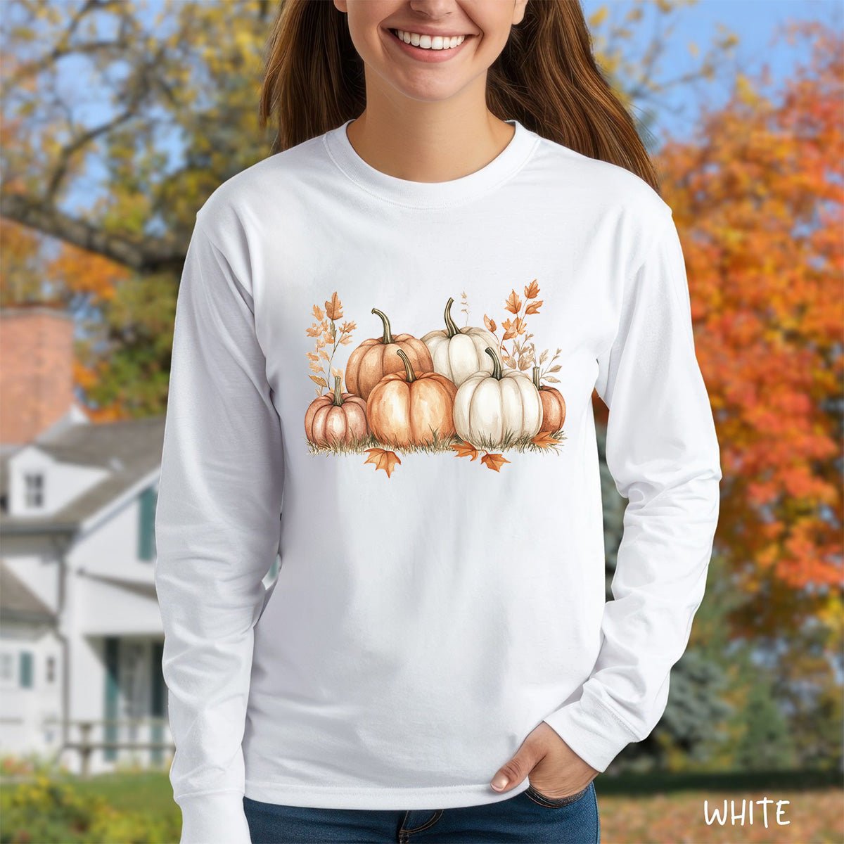 Autumn Watercolor Pumpkins Long Sleeve Tee