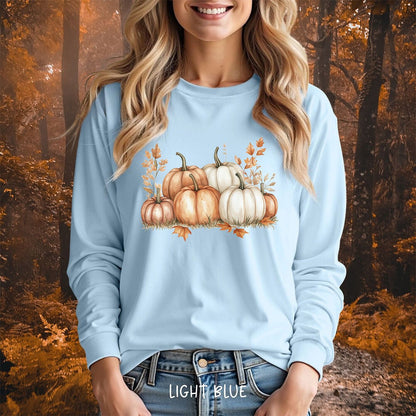 Autumn Watercolor Pumpkins Long Sleeve Tee