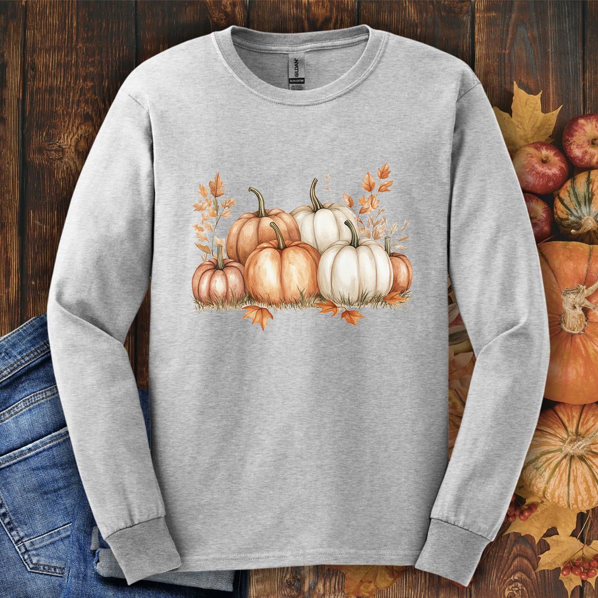 Autumn Watercolor Pumpkins Long Sleeve Tee