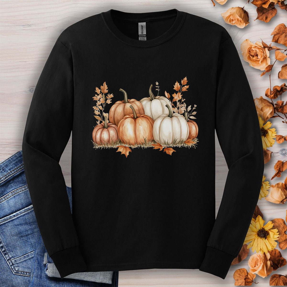 Autumn Watercolor Pumpkins Long Sleeve Tee