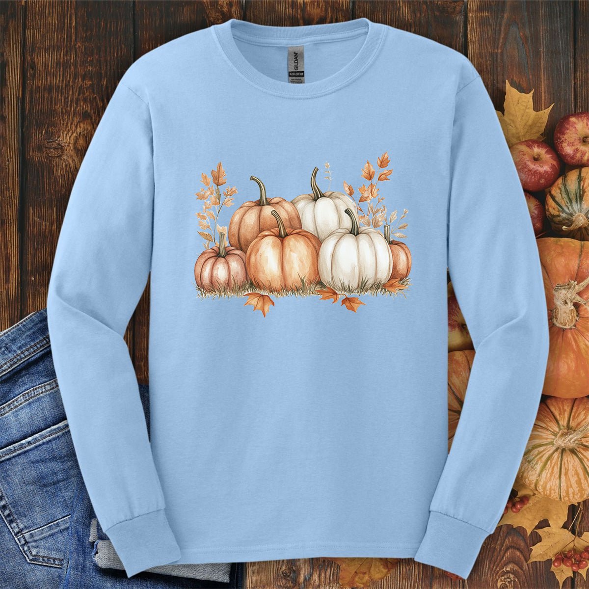 Autumn Watercolor Pumpkins Long Sleeve Tee