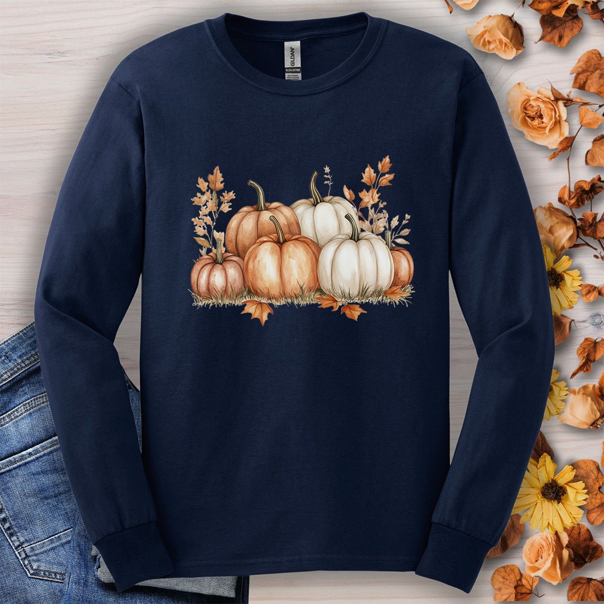Autumn Watercolor Pumpkins Long Sleeve Tee