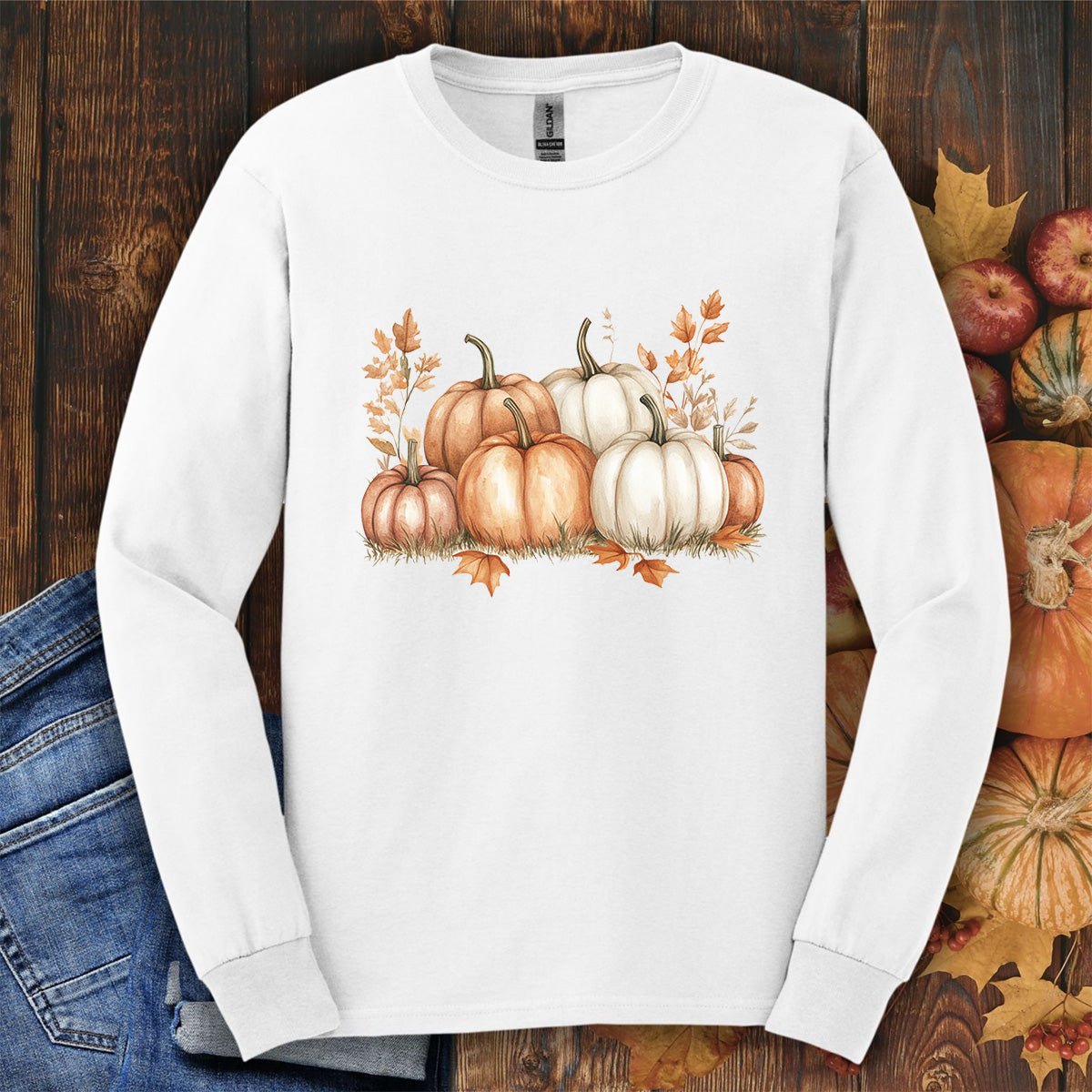 Autumn Watercolor Pumpkins Long Sleeve Tee