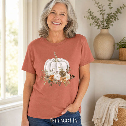 Autumn White Pumpkin Floral T-Shirt