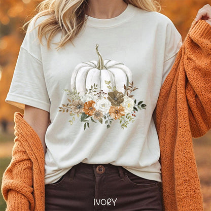 Autumn White Pumpkin Floral T-Shirt